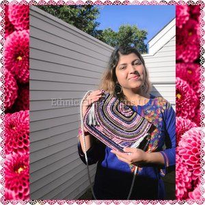 New boutique Crossbody Bag - Blue/Pink Combo - Handcrafted Beaded